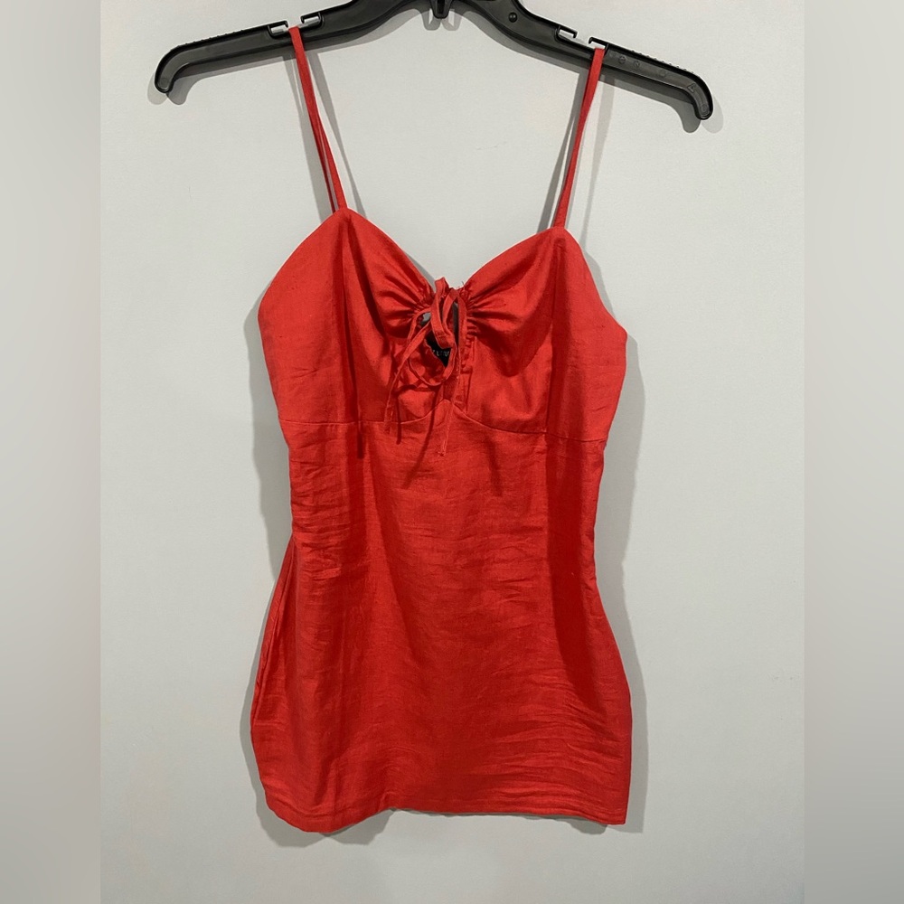 PrettyLittleThing Red Tie-Front Mini Dress